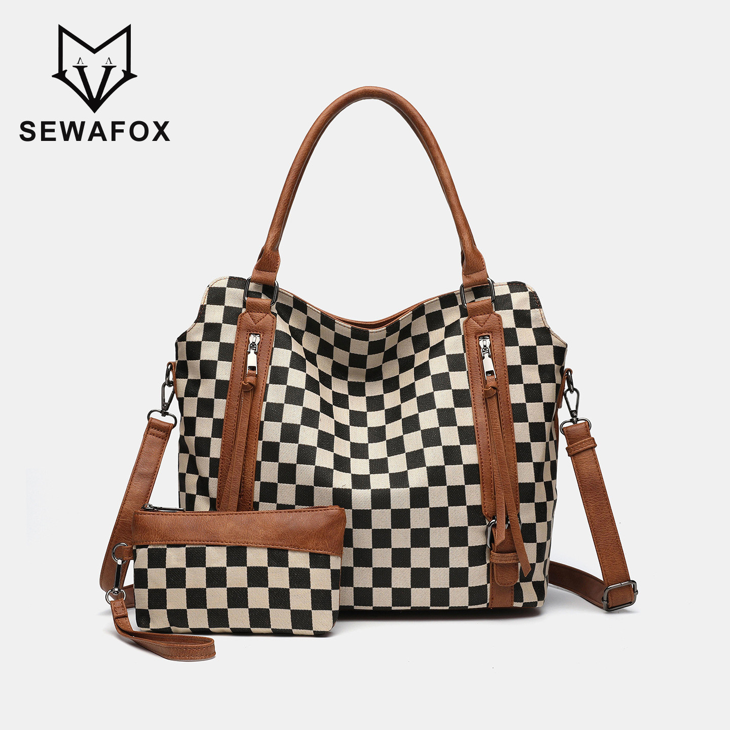SEWAFOX棋盘格托特包大容量女包