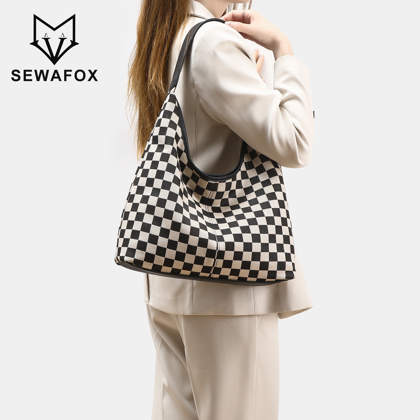 SEWAFOX格子托特包百搭通勤女包