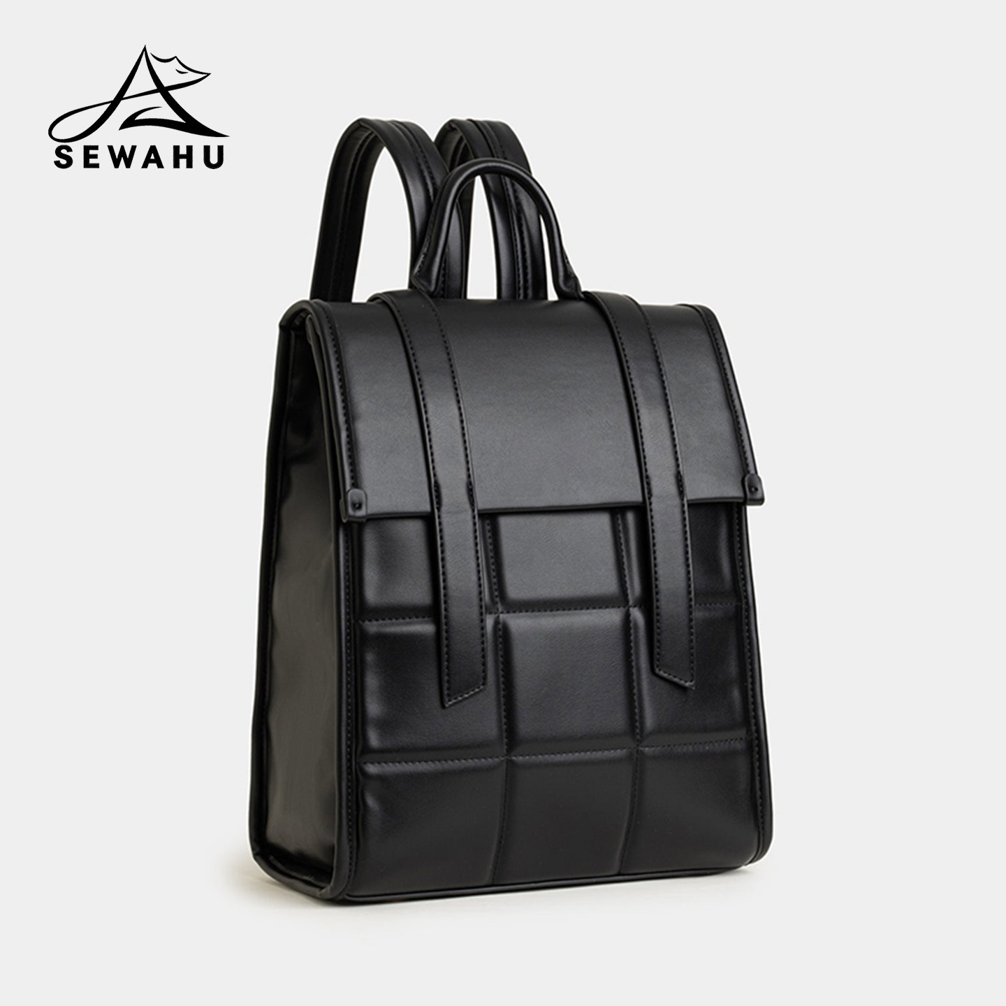 2026新款超火设计感皮质女士双肩包小众多层商务旅游14寸电脑背包