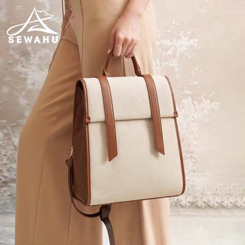 SEWAHU双肩包高级感小众上班通勤电脑背包不撞款皮质2026新款女包