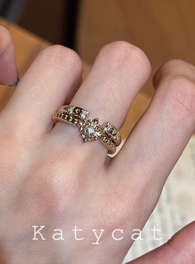 中古vintage鸢尾花开口戒指女