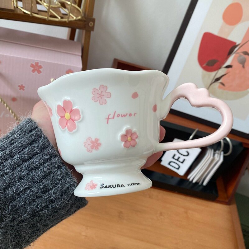 高颜值樱花浮雕马克杯带