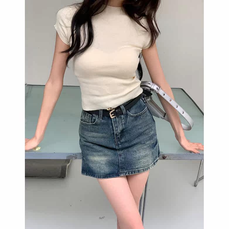 QYPRF 春夏装复古百搭高腰显瘦牛仔半身裙短裙 女款