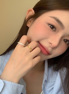 美汝仙 今生今世戒指纯银组合叠戴款磨砂工艺金银一套素圈开口轻