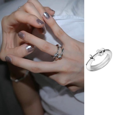 美汝仙 三环戒指女纯银韩版简约小众设计时髦港风个性闭口指环轻