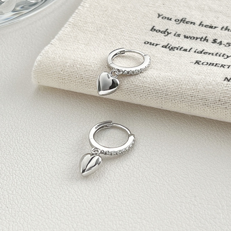 925纯银爱心耳扣女简约时尚个性轻奢精致桃心形耳环小众设计0632A