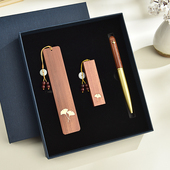 一件起定制 文创礼品景区博物馆定制商品创意镶嵌铜银杏叶书签U盘团体会议旅游景区定制文创 书签笔礼盒套装