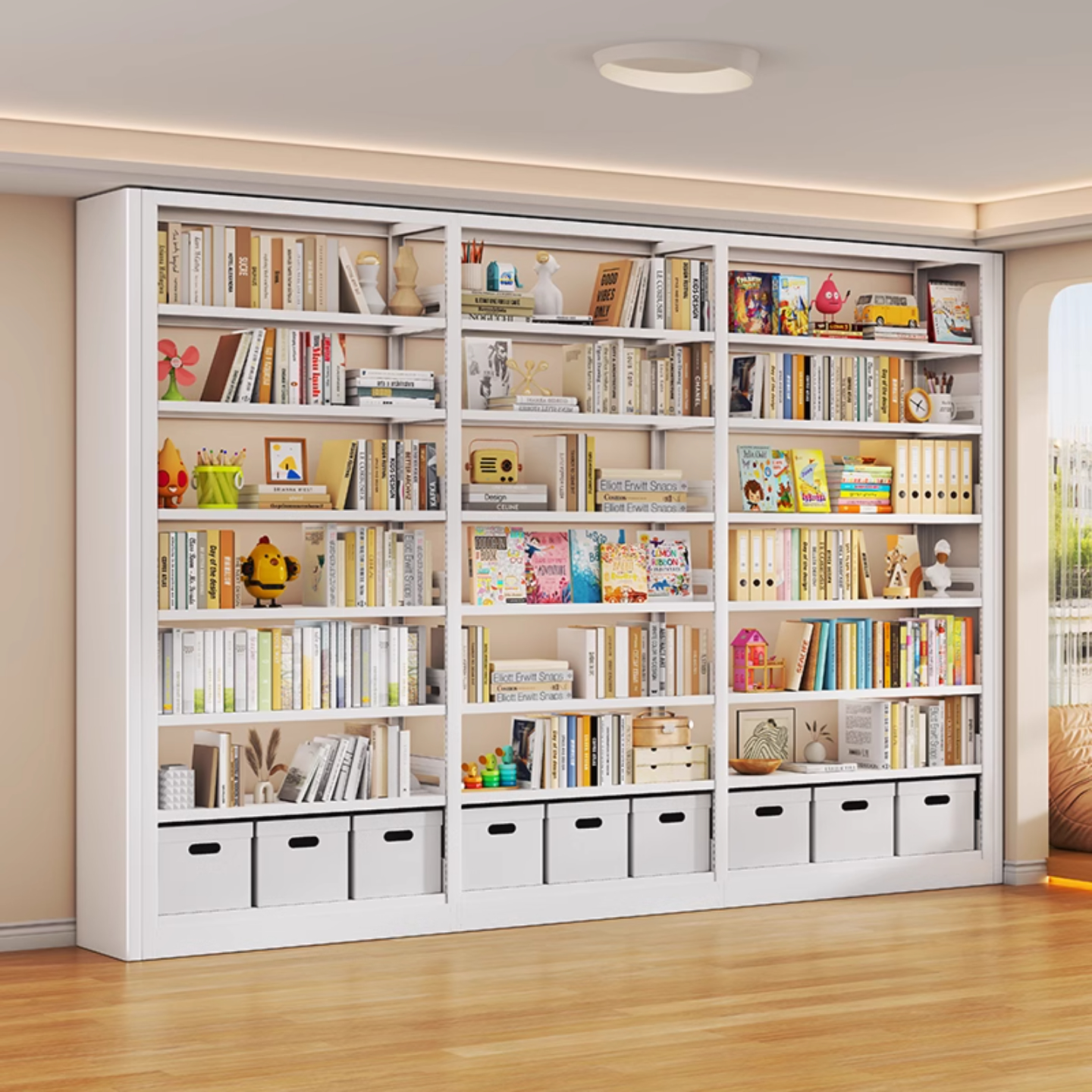 家用图书馆书架儿童绘本书架一体靠墙落地可承重置物架多层收纳架