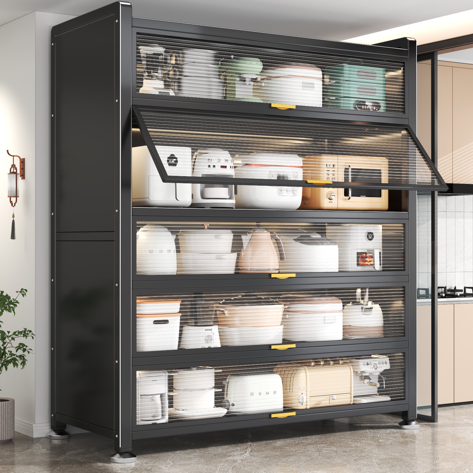 钢制厨房储物柜多层带门家用防尘收纳置物架落地式锅具碗碟收纳柜,厨房/烹饪用具,厨房置物架/置物柜/角架,淘宝优惠券,粉丝福利购,淘宝优惠卷