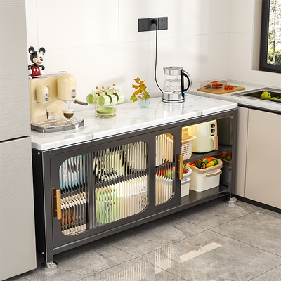 厨房多功能置物架推拉门储物柜厨具电器收纳柜多层落地置物收纳架