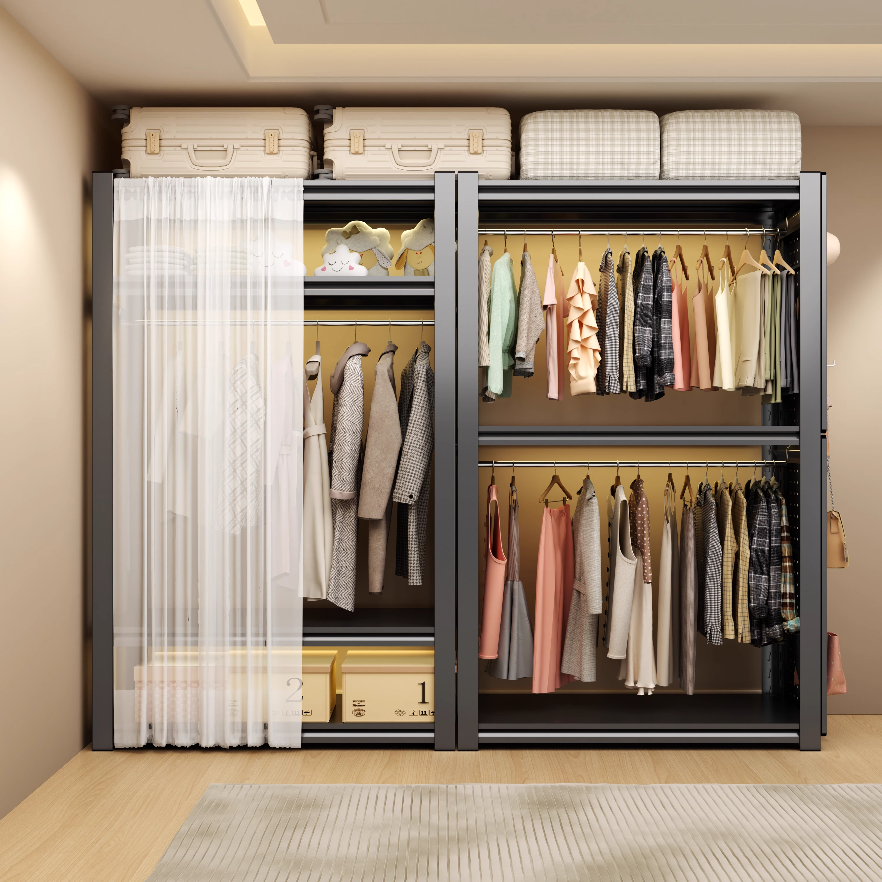 简易衣柜家用卧室出租房用收纳层架钢制落地金属挂衣架开放式衣帽