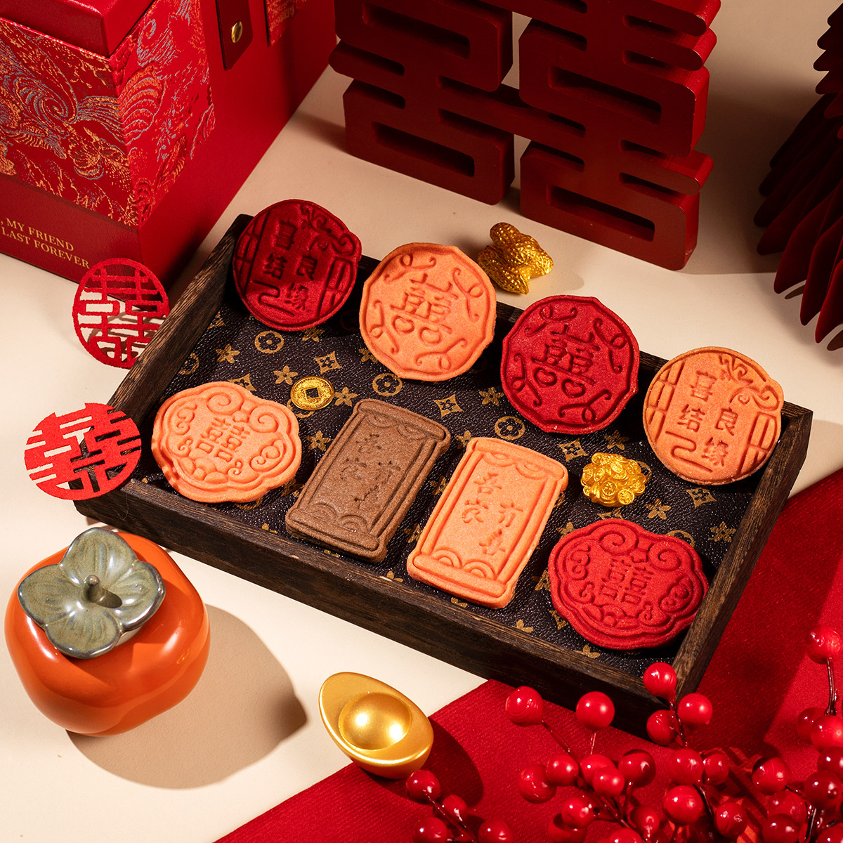 手工曲奇饼干独立包装结婚伴手礼订婚喜饼糖霜囍字摆台小饼干甜品