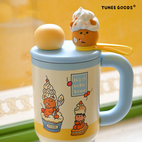TUNEE GOODS 小熊纸杯蛋糕保温杯吸管车载杯 原创插画便携不锈钢