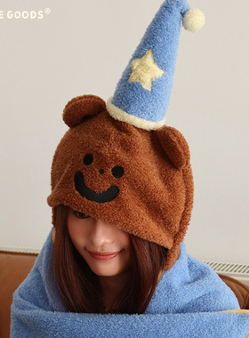 TUNEE GOODS带帽毛毯披肩毛绒斗篷双面绒小熊玩偶秋冬保暖空调毯