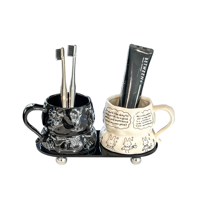 高颜值漱口杯情侣家用陶瓷刷牙杯子ins牙具牙刷杯牙缸洗漱杯套装