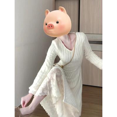 法式温柔蕾丝拼接针织连衣裙