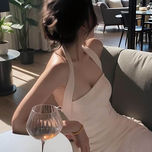 法式纯欲小众挂脖连衣裙