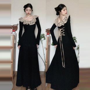 法式赫本风黑色针织长袖连衣裙子女早秋季2025新款巨好看气质长裙