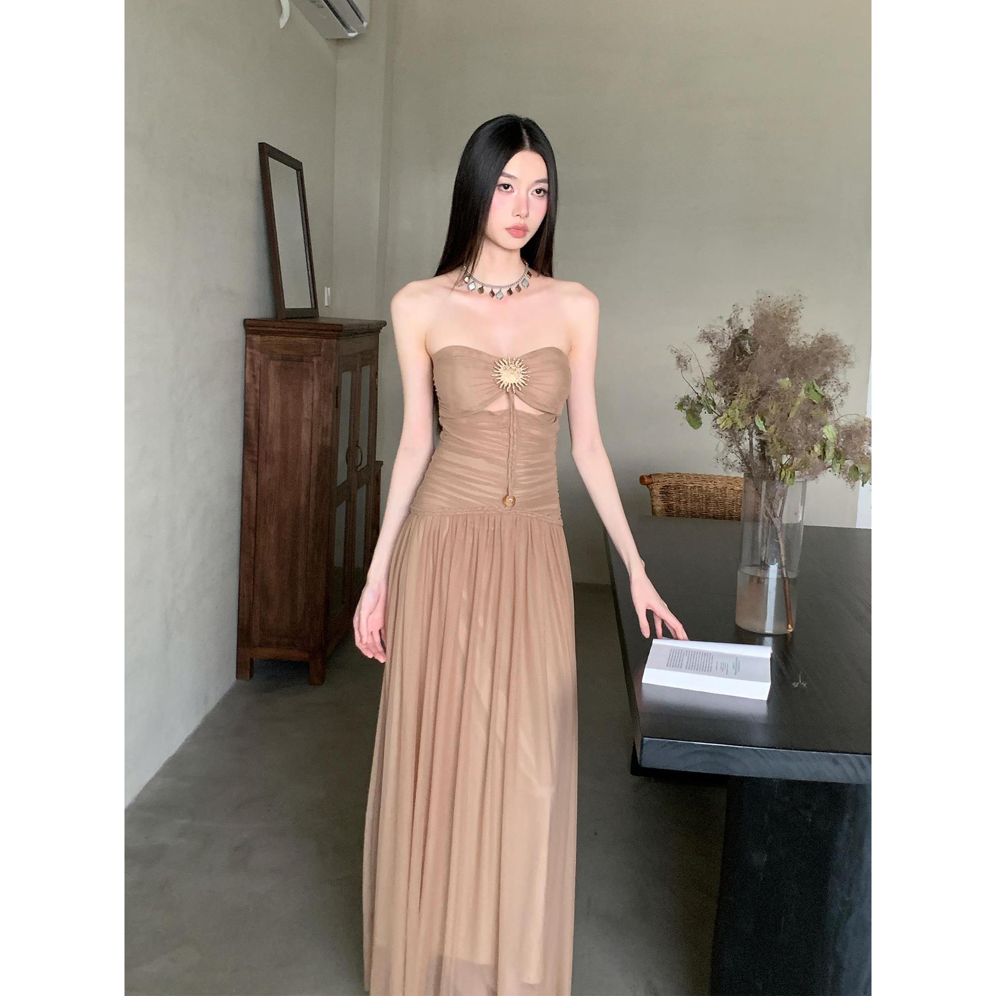 希腊女神气质性感抹胸连衣裙