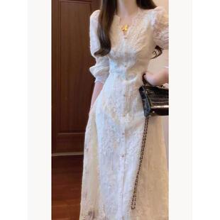 绝美漂亮气质收腰长裙 连衣裙子女早春季 2026新款 重工蕾丝白色长袖