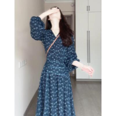 法式长袖气质绝美泡泡袖连衣裙