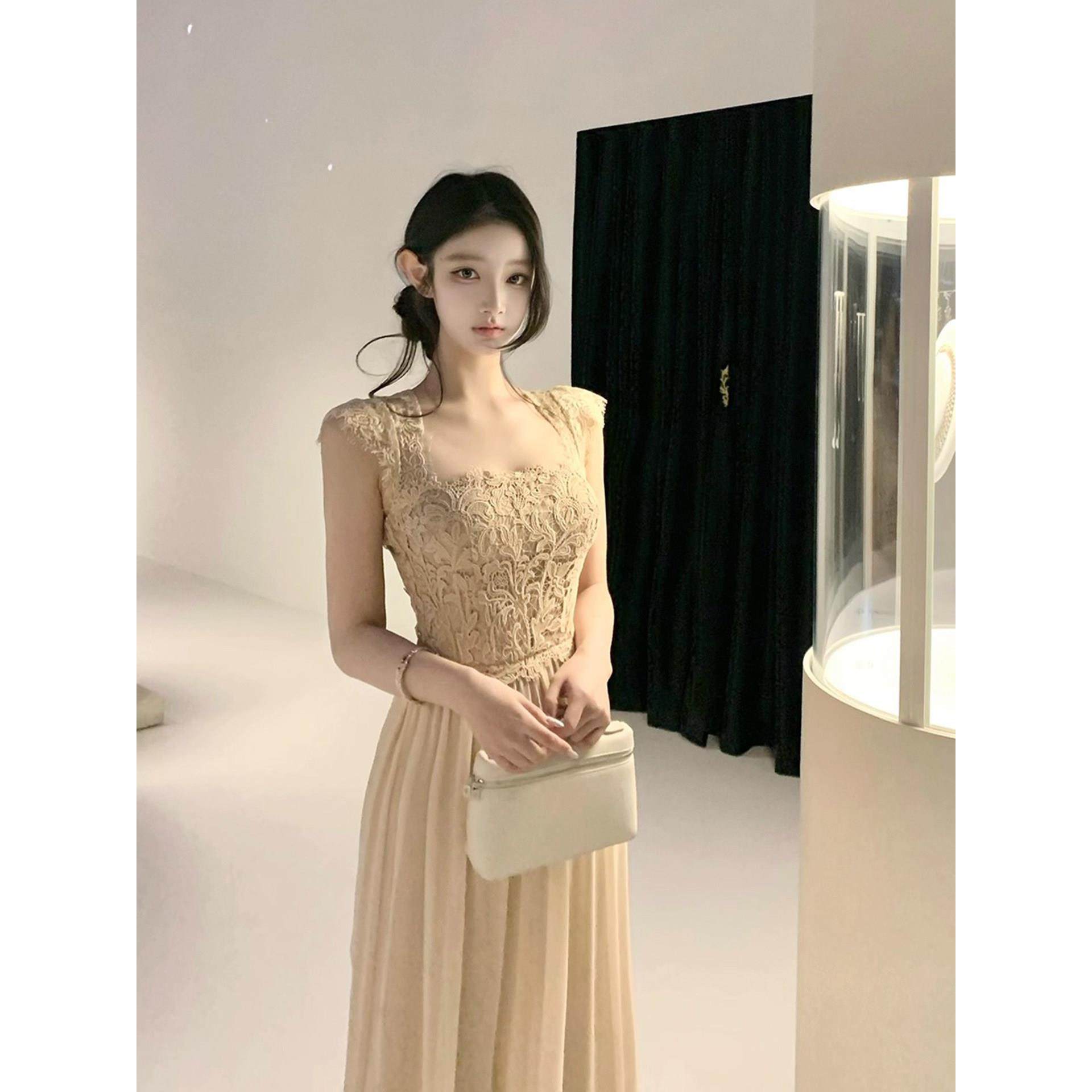 生日小礼裙高级设计感法式富家千金礼服度假长裙蕾丝拼接连衣裙女