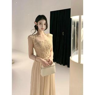 生日小礼裙高级设计感法式富家千金礼服度假长裙蕾丝拼接连衣裙女