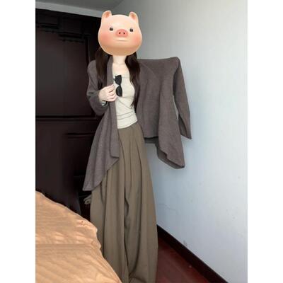 开衫阔腿裤打底衫一整套