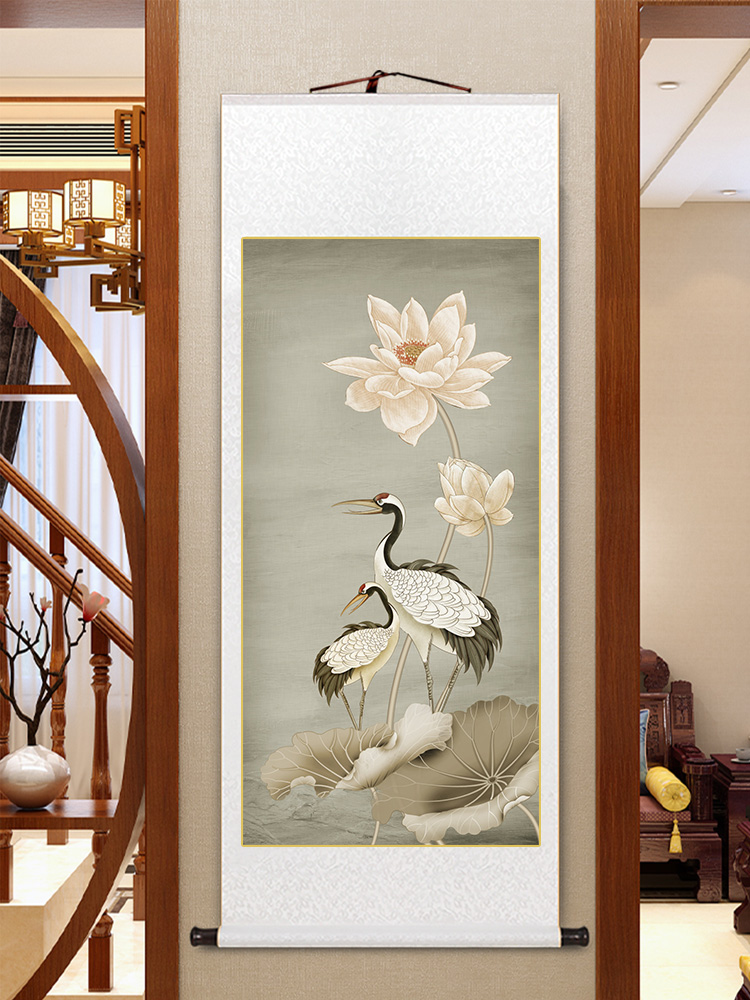 名家国画古典仙鹤图新中式客厅装饰画花鸟卷轴挂画茶室书房壁画