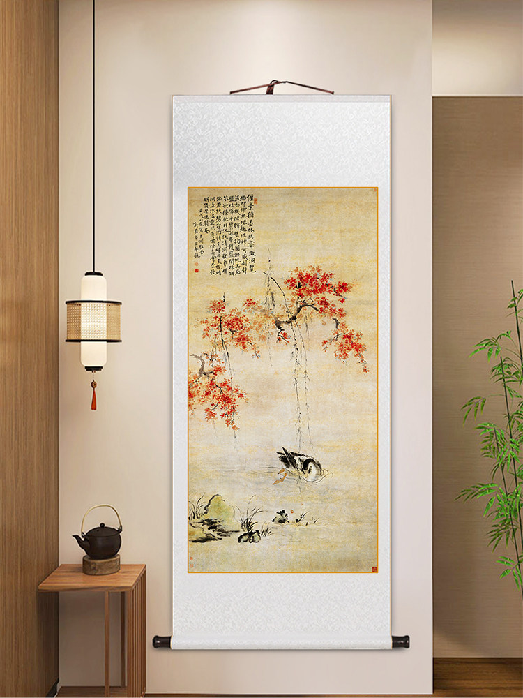 孔晓玉兔牡丹画名画中国画中式客厅入口装饰画古玩茶室挂画餐厅画
