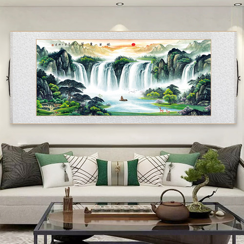 旭日东升山水画新中式卷轴挂画