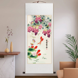 富鱼画、紫风画、东来入口画、新中国风画卷挂画、客厅装饰画、书