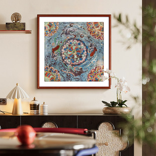 敦煌壁画莲花飞天藻井图案装饰画新中式客厅书房玄关茶室餐厅挂画