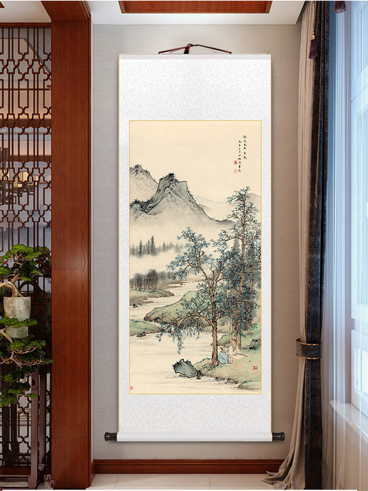 玄关画陈少梅山水画梅萼飘香图新中式客厅装饰画卷轴挂画茶室壁画