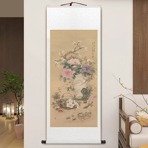 名家古典花卉卷轴挂画岁朝清供图