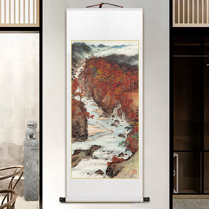 名家山水卷轴挂画新中式客厅装饰画书房茶室禅意壁画中国风玄关画
