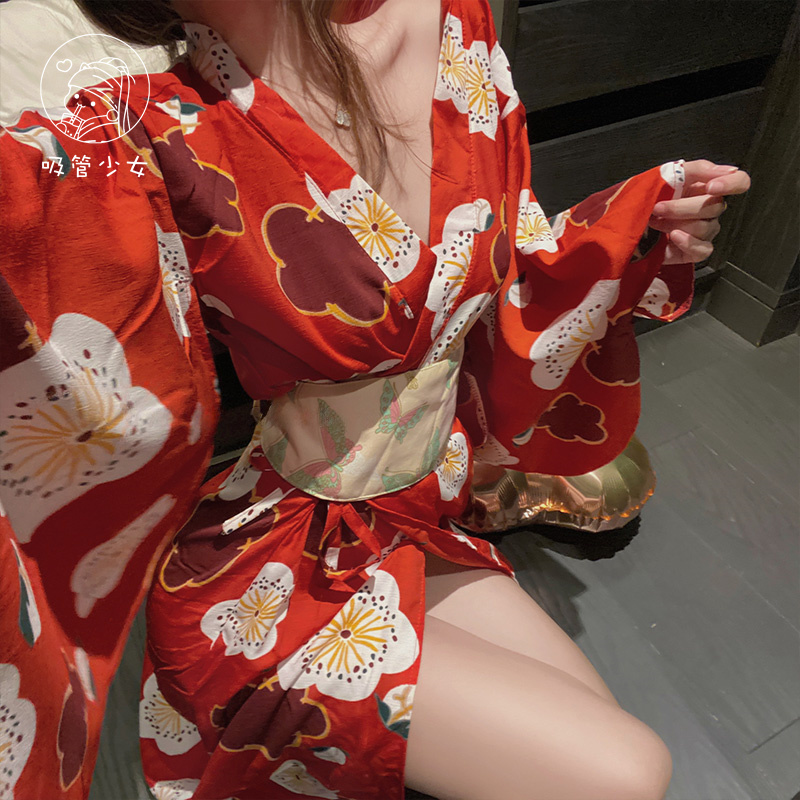 日系和服红色长款cosplay动漫日式角色扮演和服纯欲印花制服