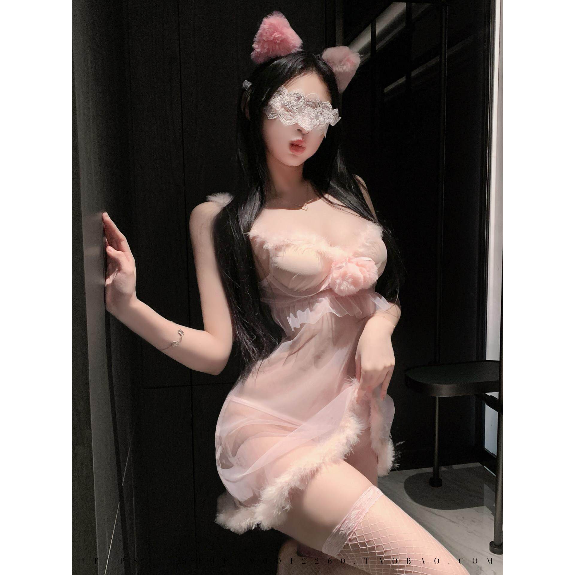 性感甜美粉色睡衣纯欲钢托聚拢透视柔纱吊带睡裙小胸诱惑情调套装