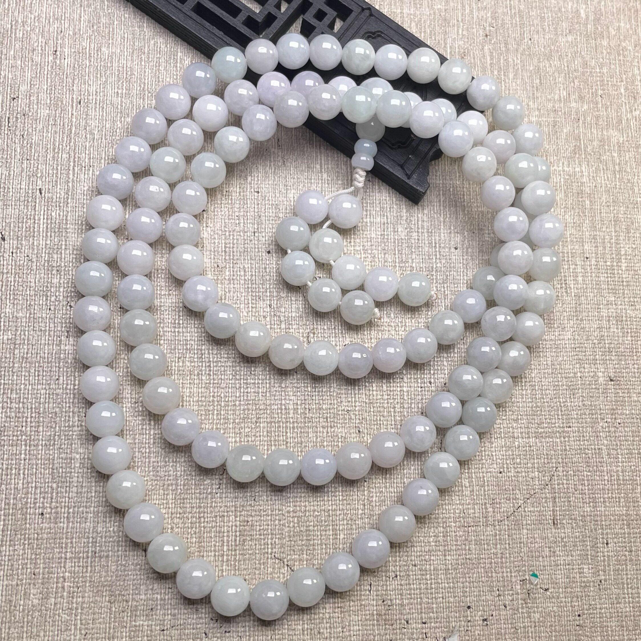 钰松斋A货翡翠8mm冰糯种冰白108颗佛珠项链翡翠108颗长手持脖挂