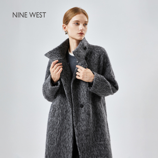 灰色长款 Nine 毛呢大衣女秋冬新款 玖熙商场同款 气质风衣外套 West