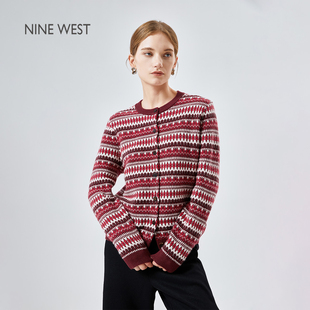 女秋冬毛衣外套圣诞羊绒针织衫 玖熙费尔岛风提花开衫 West Nine