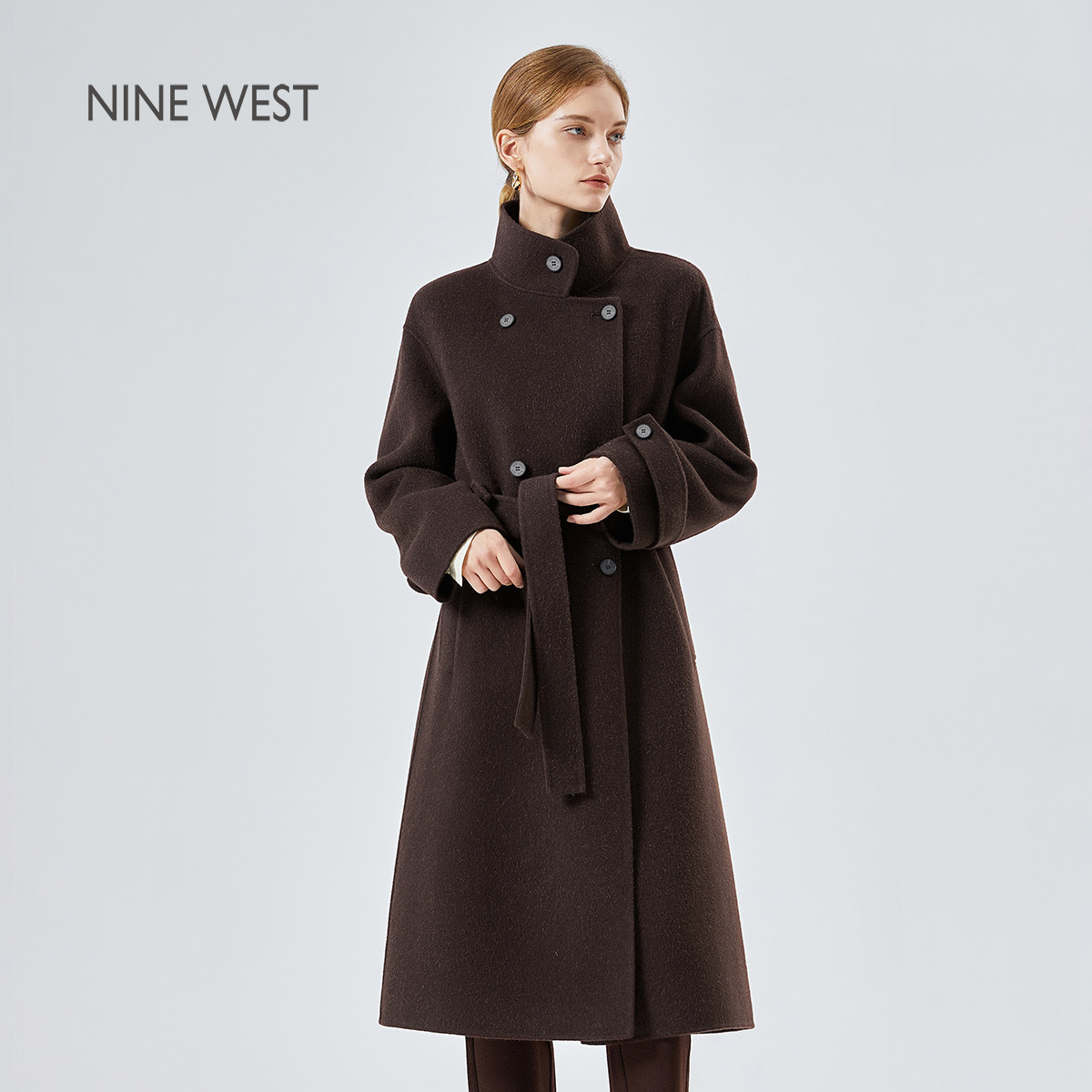 Nine West/玖熙商场同款毛呢大衣女2025秋冬新款复古长款风衣外套,女装/女士精品,羊绒大衣,淘宝优惠券,粉丝福利购,淘宝优惠卷