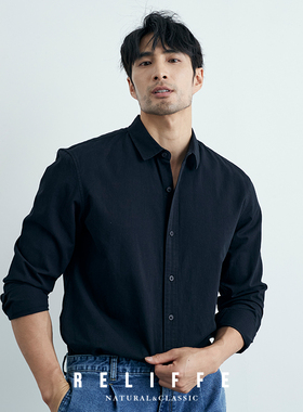 绅士高级感小众纯棉黑色衬衫休闲商务修身白衬衣男士长袖上衣春秋