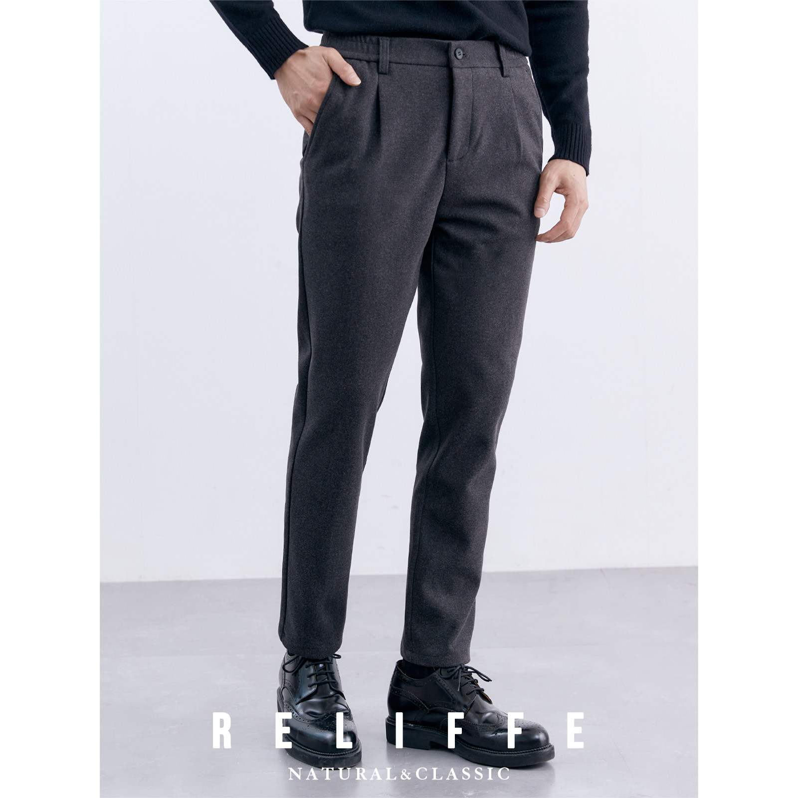 秋冬绅士商务通勤保暖磨毛加厚毛呢休闲裤子男士直筒抗皱百搭长裤