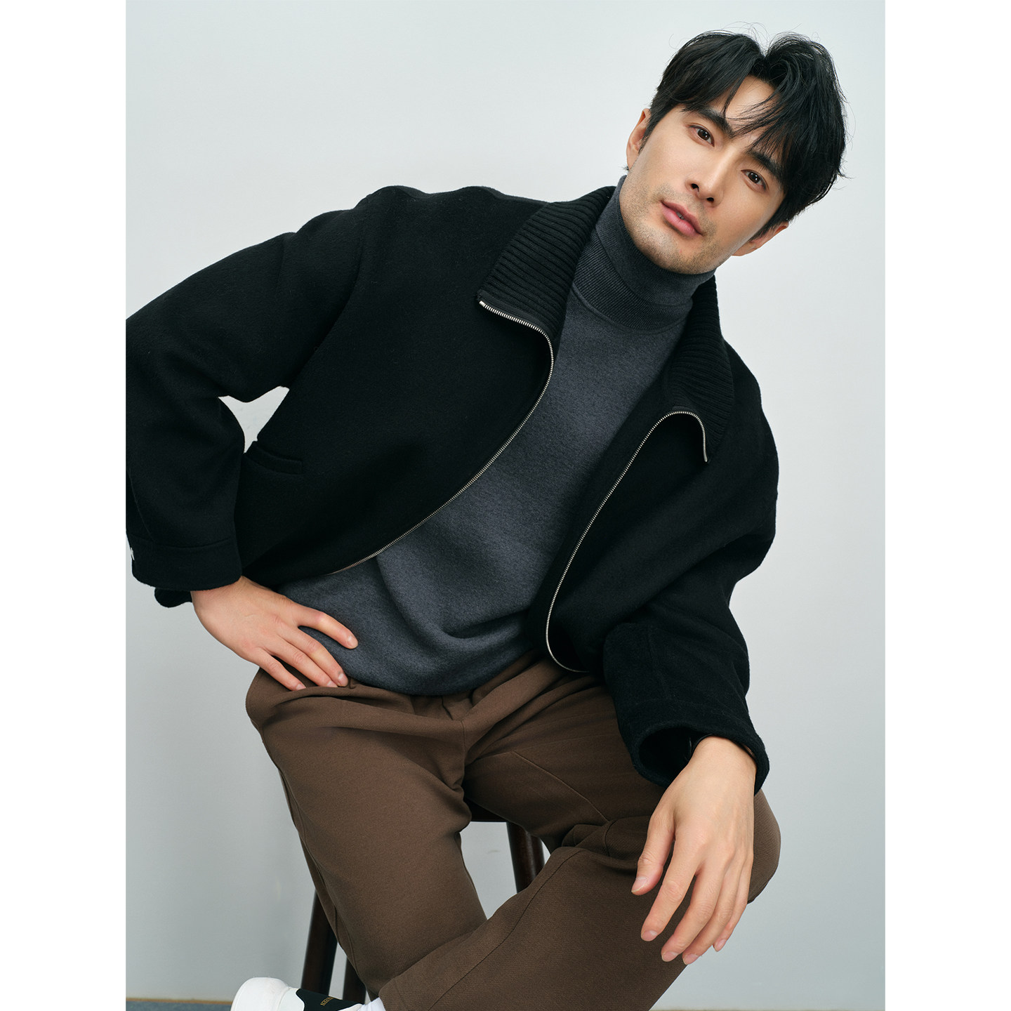 秋冬保暖双面呢羊毛混纺翻领夹克男士商务休闲痞帅宽松拉链外套潮,男装,夹克,淘宝优惠券,粉丝福利购,淘宝优惠卷