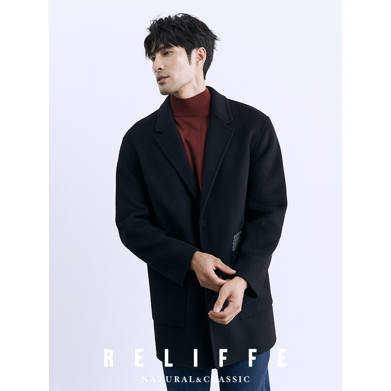 瑞莱夫中长款绵羊毛秋冬毛呢大衣
