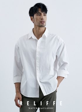 【柔软天丝】设计感美式宽松衬衫男长袖休闲纯棉白色真丝衬衣春季