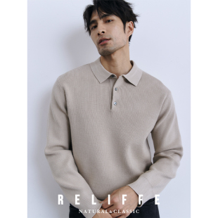 秋冬重磅厚实保暖 高级感polo针织衫男士休闲翻领打底衫黑色毛衣