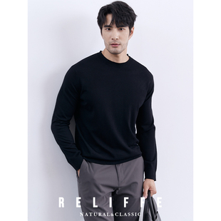 秋冬甄选精纺绵羊毛衫长袖圆领打底针织衫男士套头保暖红色毛衣