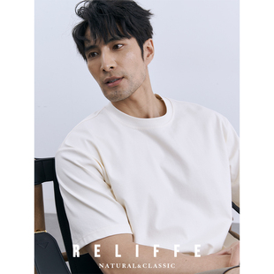 夏季高级感珠地棉短袖体恤衫宽松休闲圆领白色t恤男士打底半袖潮